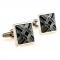 Classic Grey and Black Cut Interlay Pattern Bullet Post Cufflinks.jpg